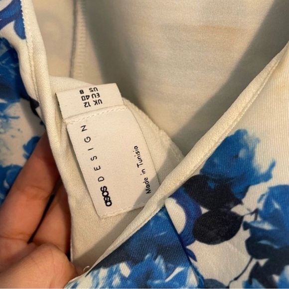 ASOS Mini Skater dress with Blue and White Design - Picture 7 of 8